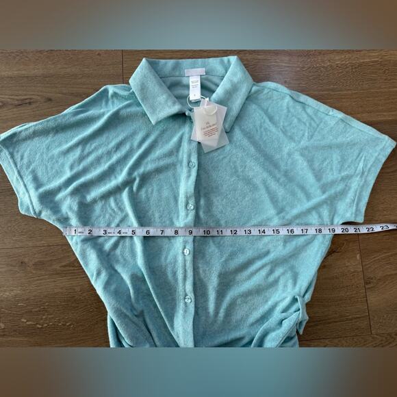 NWT Andie Swim Terry Button-Up Short Romper Cablu Blue Swim Cover Size Small - Picture 8 of 9